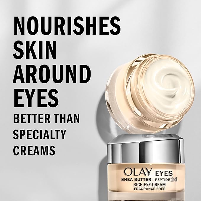 Olay Eyes Shea Butter+Peptide 24 Rich Eye Cream, Fragrance Free, 0.5 oz. (Pack of 2)