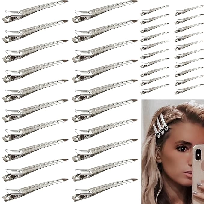 40 PCS 3.5 Inch Duck Billed Clips,Metal Alligator Curl Hair Clips with Holes for Styling, Coloring, Thick Hair Rollers, Salon Use,Alligator Clips for Women for Thick Hair & Thin Hair,Silver