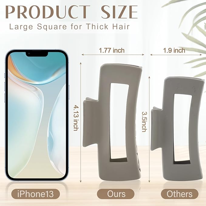 TOCESS 4.33 Inch Big Claw Clips 8 Pack, Matte Finish Large Neutral Color Hair Claw for Thick, Curly, Long, Wavy Hair, Non-slip Square Bulk Hair Clips for Women & Girls
