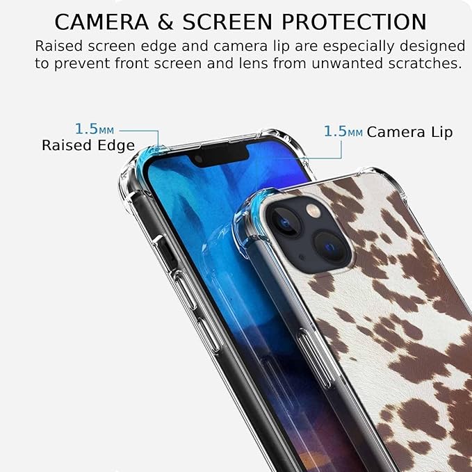 Case for iPhone 14 with Cowhide Pattern,Farm Animal Retro Western Cattle Desgin,Trendy Soft TPU Bumper Phone Cover(14,Leather)