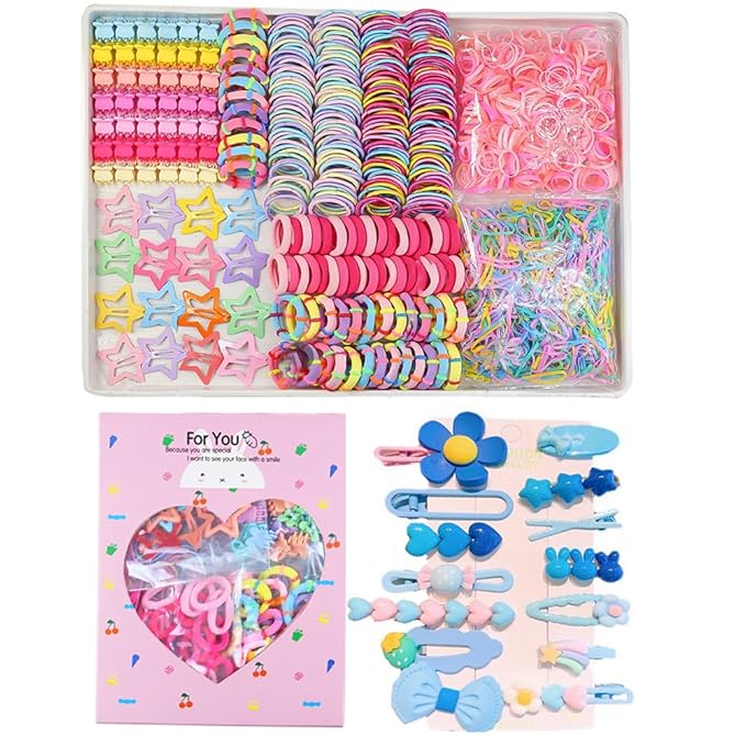 889 pcs Elastic Hair Bands for Girls Hair Accessories Ponytail Holders Colorful Rubber Bands Set with 14 pcs Cute Hair Clip