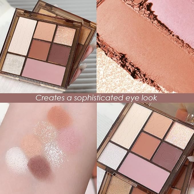 Seven Color Matte Shimmer Eyeshadow Makeup Palette,Pearl White Ivory White & Brown Coffee Pink 7 Color Series Powder Eye shadow ,Daily Makeup Eyeshadow Box, Easy to Carry, Vegan & Cruelty-Free, 03