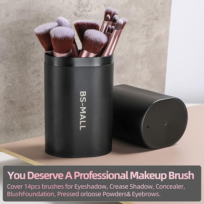BS-MALL Makeup Brushes Premium Synthetic Foundation Powder Concealers Eye Shadows Makeup 14 Pcs Brush Set,Silver Purple with case