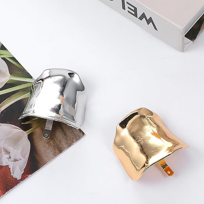 2pcs Hair Cuffs for Ponytail with Decorative Rings Metal High Ponytail Holder Hair Clips Cuff Barrettes Decorative Hold Fine Hairs Buckle Holders Accessories for Women Girl (Gold, Silver)