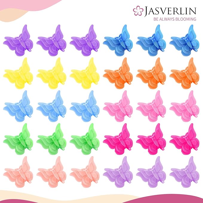 90s Small Butterfly Hair Clips, Cute Hairclip Colorful Pastel Claw Accessories for Women Girls Y2k 10 Colors 50 pcs (Vivid Spectrum)