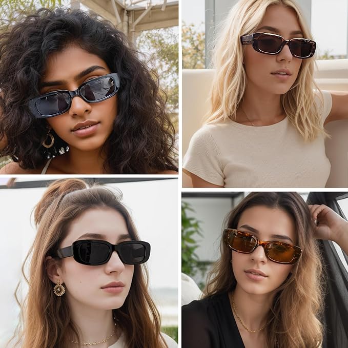 4 Pieces Retro Vintage Sunglasses Small Square Rectangle 90s Glasses Trendy Y2K for Women Aesthetic Accessories