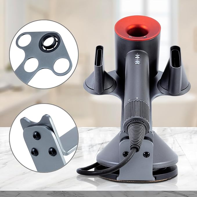 MyGift Blow Dryer Stand Holder for Dyson Supersonic Hair Dryer, Premium Sleek Gunmetal Gray Metal All-in-One Professional Salon Appliance Rack Dock with Magnetic Styling Attachment Slots