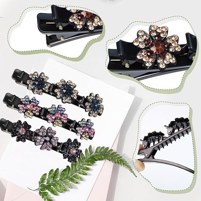 4PCS Sparkling Crystal Stone Braided Hair Clips - Decorative Hair Clips Suitable for Thick and Thin Hair, Girls/Women Hair Accessories, For Styling Partitions