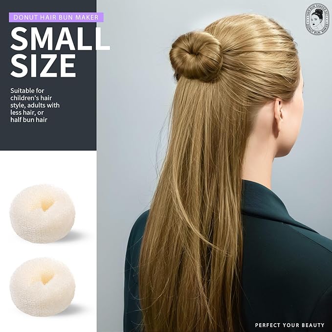 Teenitor Hair Bun Maker Set - 7 Hair Donut for Buns (1 Extra-Large, 2 Large, 2 Medium, 2 Small), 5 Elastic Bands, 20 Hair Pins, Cream White Color