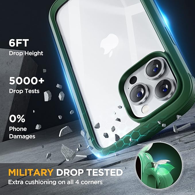 Miracase Glass Series Designed for iPhone 14 Pro Max Case 6.7 Inch, Upgrade Full-Body Bumper Case with Built-in 9H Tempered Glass Screen Protector, with Camera Lens Protector, Green