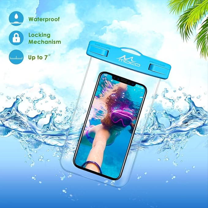 MoKo Waterproof Phone Pouch 3Pack, Underwater Phone Case Dry Bag with Lanyard Compatible with iPhone 16 14 13 12 11 Pro Max X/Xr/Xs Max/SE 3, Galaxy S21/S10/S9, Note 10/9/8