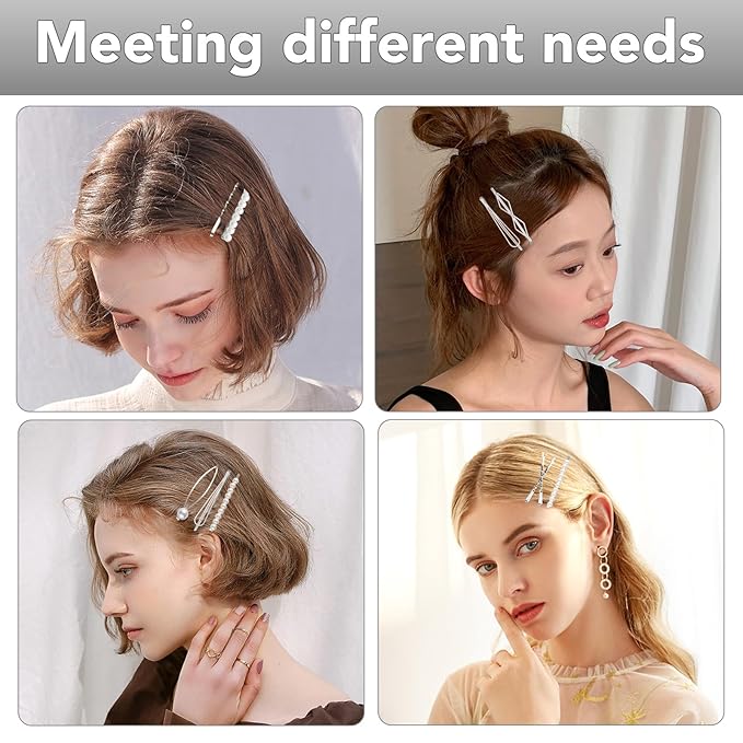 16 Pieces Geometric Metal Hair Pins, Silver Hair Pins Pearls Hair Clips Hair Barrettes Metal Bobby Pins for Woman Girls