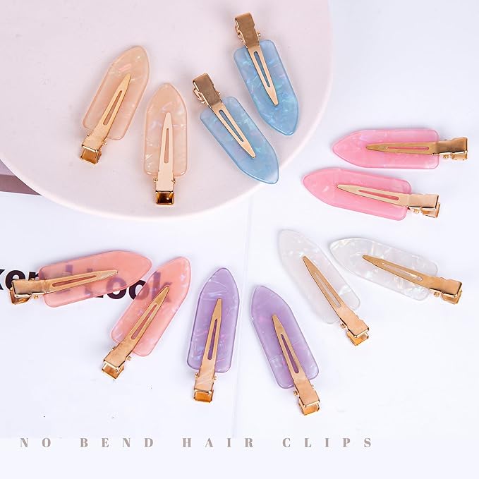 No Crease Creaseless No Bend Hair Clips For Styling Non Slip Flat Clips For Makeup Hair Accessories For Women,Pink Purple,12 PCS