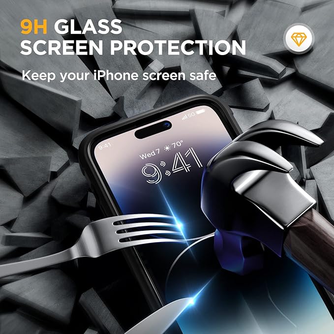 Miracase Glass Series Designed for iPhone 14 Pro Max Case 6.7 Inch, Upgrade Full-Body Bumper Case with Built-in 9H Tempered Glass Screen Protector with Camera Lens Protector, Black