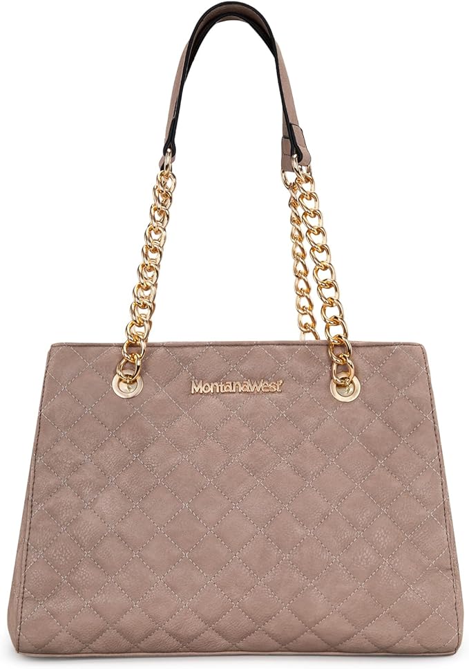 Montana West MEDIUM Tote Bag for Women Quilted Chain Handbags Shoulder Purse