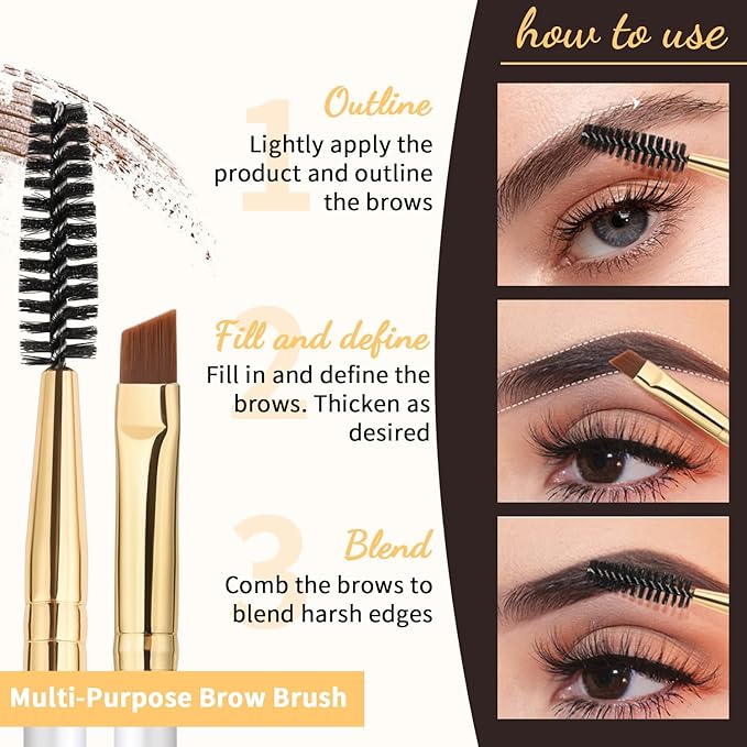 Docolor Eyebrow Brush Duo Eyebrow Spoolie Professional Angled Eye Brow Brush Perfect for Lining and Shaping Brows, Spoolie for Brows or Lashes White