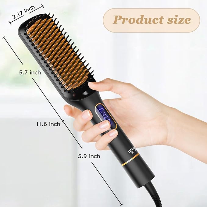 Nicebay Straightener Brush, Rotatable Temperature Adjustment Hair Straightening Brush, Auto-Off & Led Display Hair Straightener Comb for Women