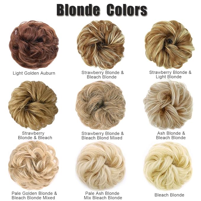 MORICA 1PCS Messy Hair Bun Hair Scrunchies Extension Curly Wavy Messy Bun Synthetic Chignon Hairpieces for Women(24/613#(Pale Ash Blonde Mix Bleach Blonde))