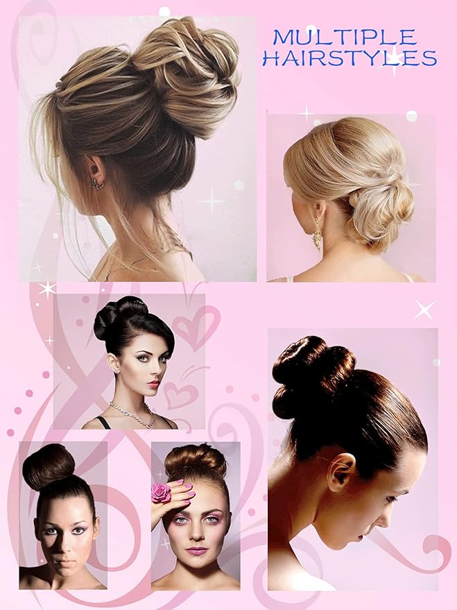 Hair Bun Maker, Hair Doughnut Shaper (6PCS, 3 Sizes: Large 3.5IN, Medium 3IN, Small 2IN, Black) - Hair Styling Accessories Kit Includes Elastic Bands, Bobby Pins, Invisible Hair Nets