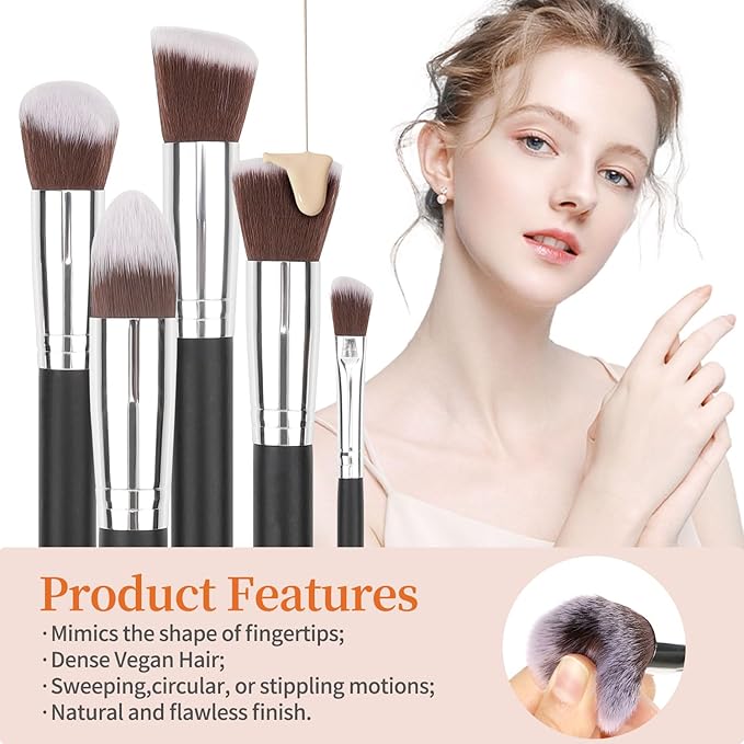 OCHEAL Makeup Brush Set with Holder & Travel Pouch | Professional Makeup Brush Organizer Kit for Women & Makeup Artists | Includes 14-Piece Cosmetic Brushes and Storage Case-Black