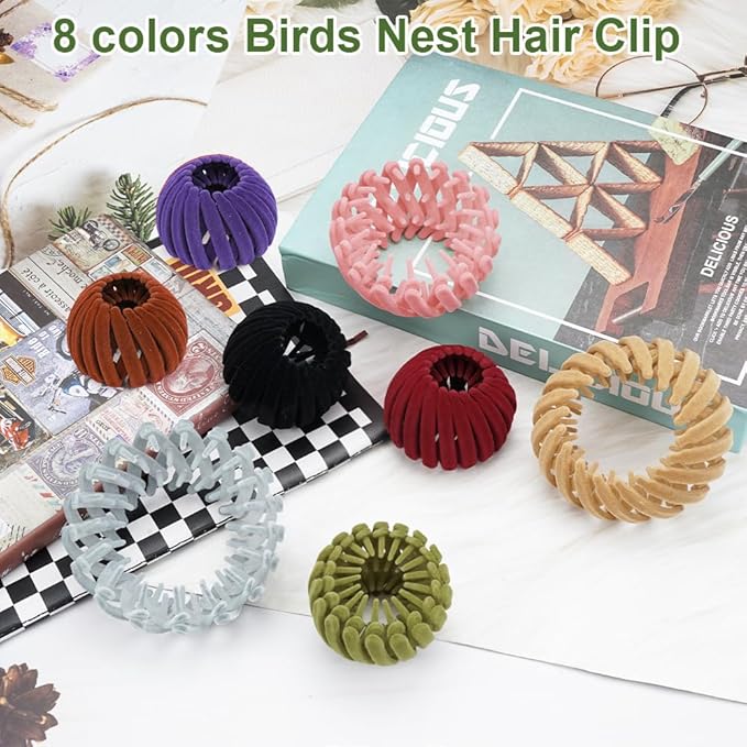 4Pcs Bird Nest Hair Clips Expandable Hair Bun Maker Hair Accessories for Women Ponytail Holder Hair Bun Clip for Thin Thick Fine Curly Hair, Plastic Hair Barrettes Hair Scrunchies
