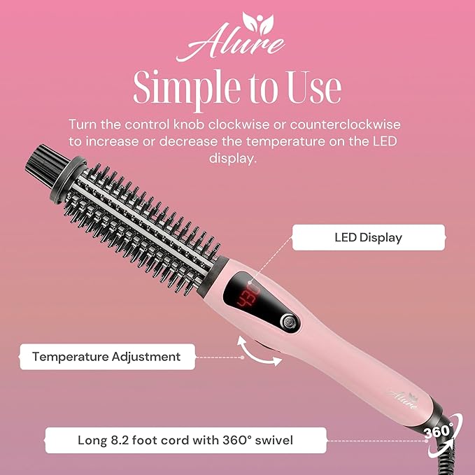 Alure Heated Styling Brush - 3-in-1 Ionic Hair Curler/Straightener with Anti-Scald Nylon Bristles, Electric Curl Wand for All Hair Types, Ideal as a Curling Iron Alternative for Short Hair and Styling
