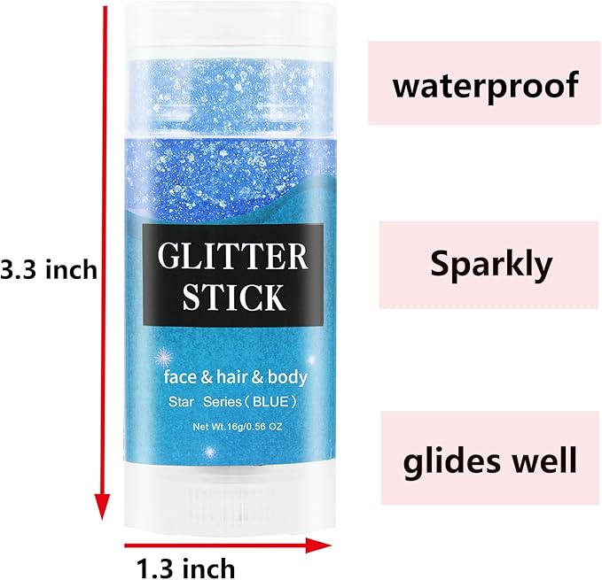 MEICOLY Blue Body Glitter Stick - Waterproof Face & Body Glitter Gel for Halloween, Mermaid Sparkle Makeup