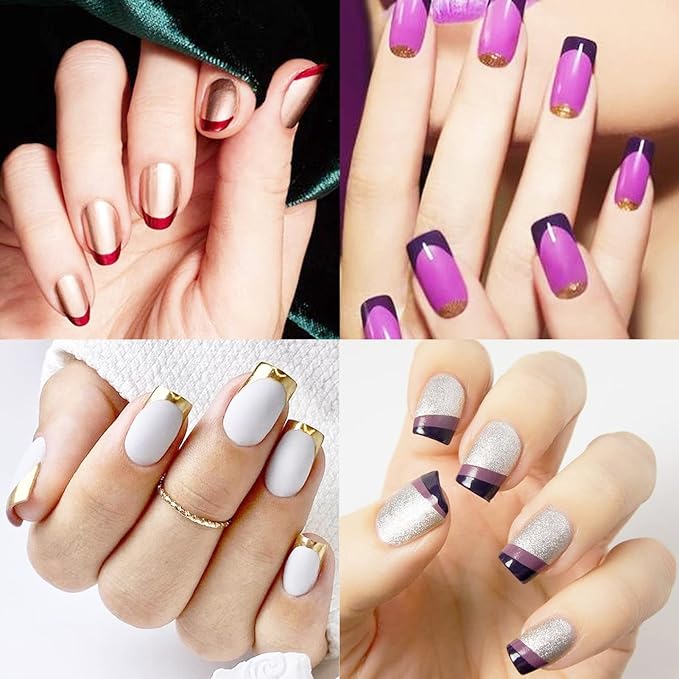 1860 Pcs French Tip Nail Guides, Self-Adhesive French V-Shaped Moon Shaped Manicure Strip Stickers for Edge Auxiliary Black DIY Decoration Stencil Tools(5 Designs, 36 Sheets)