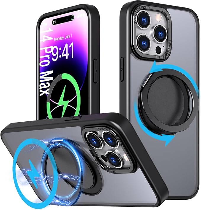 Magnetic Ring Case for iPhone 14 Pro Max,Compatible with MagSafe with 360° Ring Stand Shockproof Protection Cover Case for iPhone 14 Pro Max Black