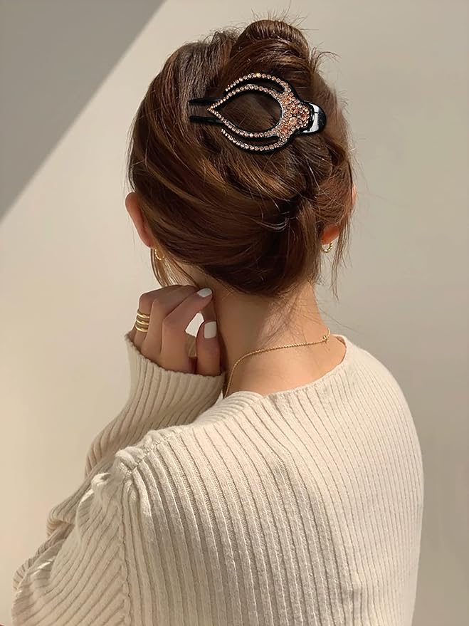 5PCS Rhinestone French Hair Clips for Women Thick Hair No Slip Curved Claw Clips Strong Hold Flat Hair Clip (Curved(Medium,3.74"))