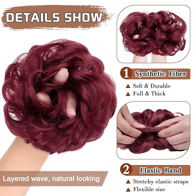 MORICA 1PCS Messy Hair Bun Hair Scrunchies Extension Curly Wavy Messy Bun Hair Synthetic Chignon Hairpieces for Women(BUG#)