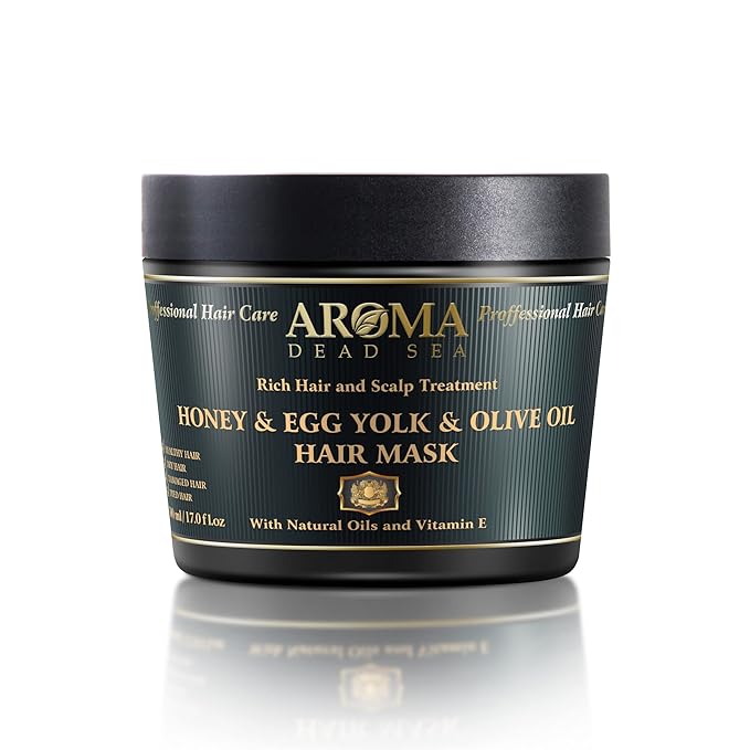 AROMA DEAD SEA Honey Egg Yolk & Olive Oil Hair Mask - Ultimate Dry & Damaged Hair Rescue, Intensive Conditioning Treatment Revives, Strengthens & Restores Softness, Shine & Elasticity / 16.9 fl.oz
