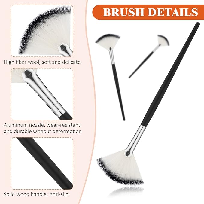 9 Pieces Facial Fan Mask Brushes, Soft Facial Applicator Brushes Tools for Peel Glycolic Makeup for Mud Cream(Black and Silver)