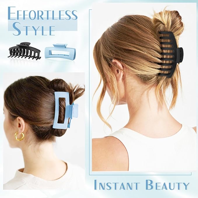 TOCESS Jumbo 4.33 Inch Hair Claw Clips for Women, 8 Pack Matte Non-Slip Rectangle Clips for Thick, Curly, Long or Straight Hair Girls