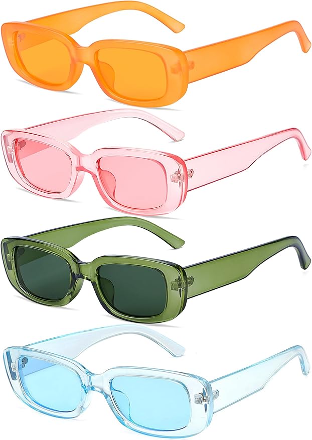4 Pieces Retro Vintage Sunglasses Small Square Rectangle 90s Glasses Trendy Y2K for Women Aesthetic Accessories