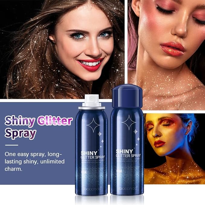 Body Glitter Spray,Glitter Spray for Hair and Body,Glitter Hair Spray for Clothes,Long-Lasting Body Shimmer Spray Suitable for Stage,Festival Rave and Makeup Prom-60ML