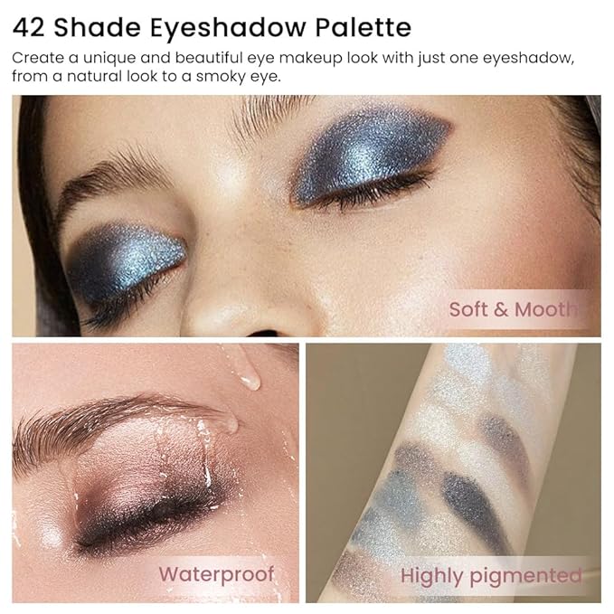 42 Colors Smokey Eye Shadow Makeup Palette,Nude White Black Grey Brown Matte Shimmer High Pigment Neutral Natural Eyeshadow,Waterproof,Blendable Long Lasting Naturing-Looking,Vegan & Cruelty-Free