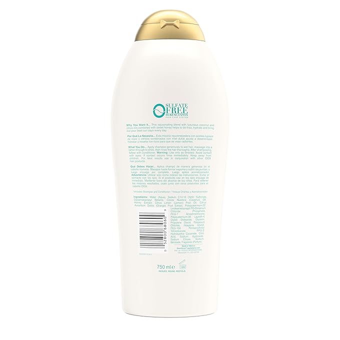 OGX Quenching + Coconut Curls, Moisturizing Shampoo for Curly Hair, Detangling, Curl Enhancing, 25.4 fl oz