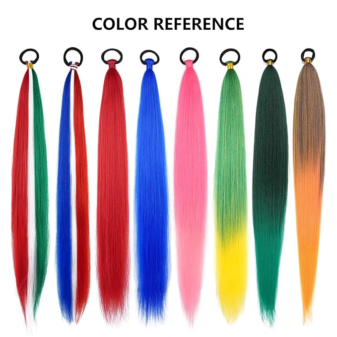 2 Pack Blue Ponytail Extension with Elastic Tie Straight Sleek Wrap Around Braid Ponytail Light Blue 26 Inch (Light Blue#)