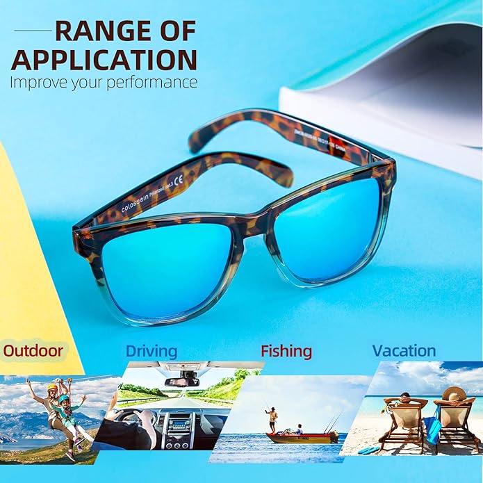 COLOSSEIN Sunglasses Womens,Classic Square Frame UV400 Mirrored Lens,Sunglasses Fit For Beach,Vacation,Driving