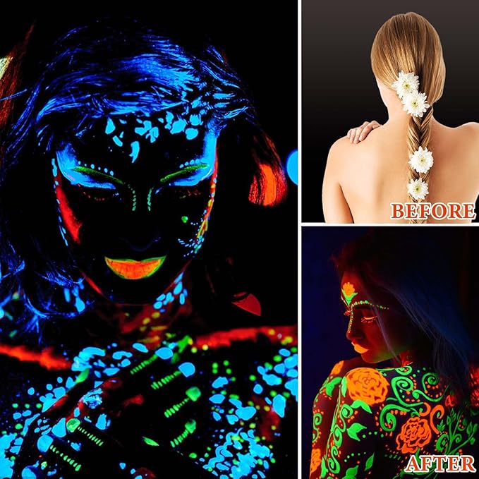 6 Pcs Glow in the Dark Face Body Paint,Blacklight Neon Face & Body Paints,Easily Cleanable Paint Set Neon Makeup Glow in the Dark Party Supplies