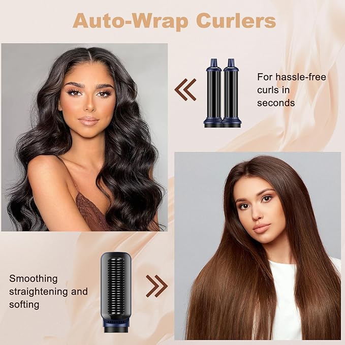 Hair Dryer Air Styler - Hair Styler 6 in 1 Blow Dryer Brush lonic Hot Air Brush Auto Wrap Curler for Curling 38m's High Speed Blowout Hair Dryer Fast Drying, ultiStyler for Curly/Straigh