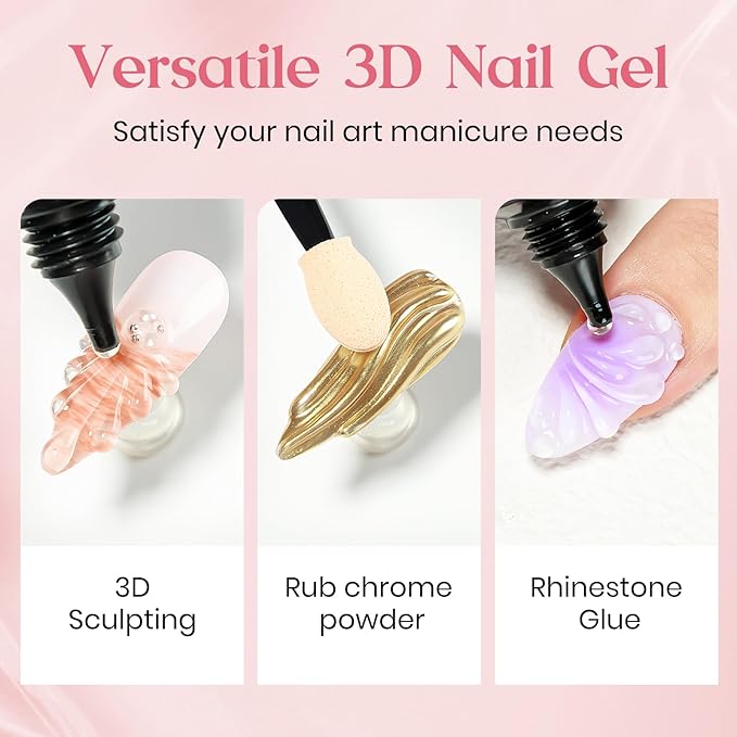 MIZHSE 3D Nail Gel 30G Clear 3D Gel Nail Art 3D Sculpting Gel with Chrome Powder for Nail Art Nail Design Molding Gel for Nails No Wipe Nail Supply U V LED Gel Polish for Nail Art Sculpture Home DIY