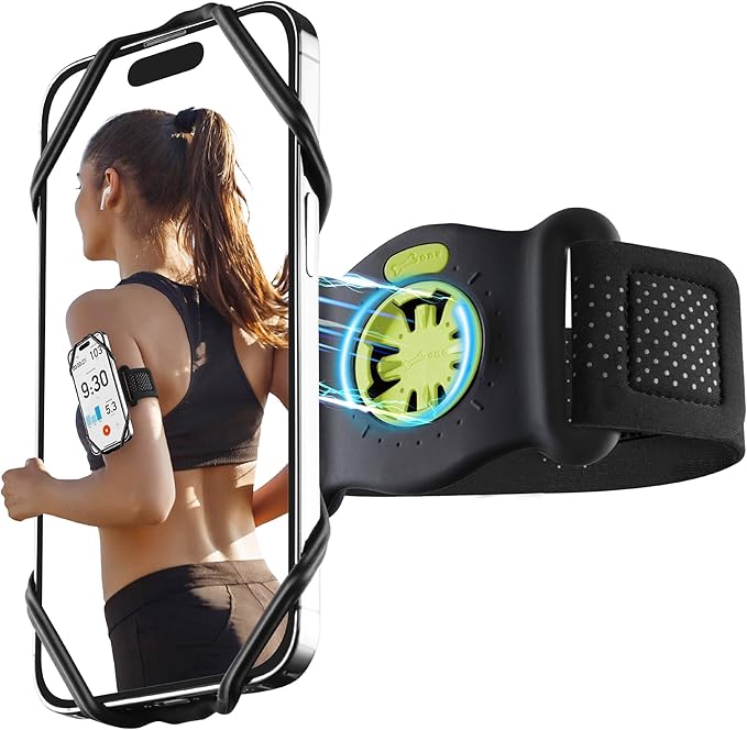 BONE Run Tie Connect Kit 2, Magnetic Running Phone Holder, Detachable & 360 Rotatable Sport Armband, Skin-Friendly Silicone Phone Carrier for Most Smartphones