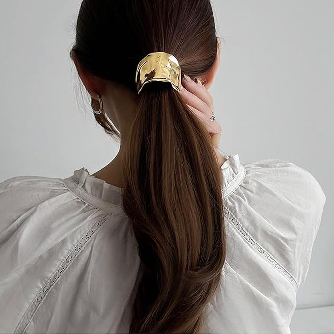 2 Pcs Ponytail Holder Hair Clips, 1.96Inch Metal High Ponytail Cuff Hair Barrettes, Decorative Strong Hold French Fine Hair Jaw Clips Accessories for Women Girl (Gold, Silver)