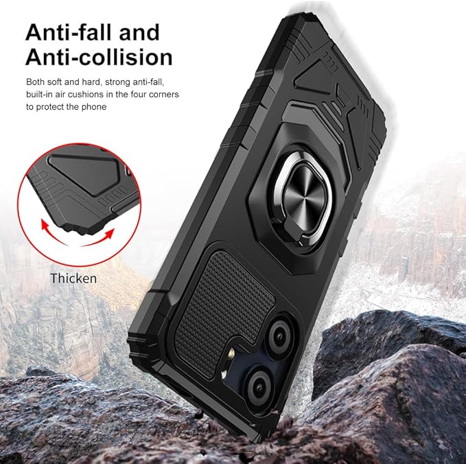 for BLU View 5 B160V / BLU F5 5G Case with 1 Pack Screen Protector,Dual Layer Hybrid Heavy Duty Defender Protection,Sleek Rugged Reinforced Cushion Corner Kickstand Shockproof Bumper Cover Black