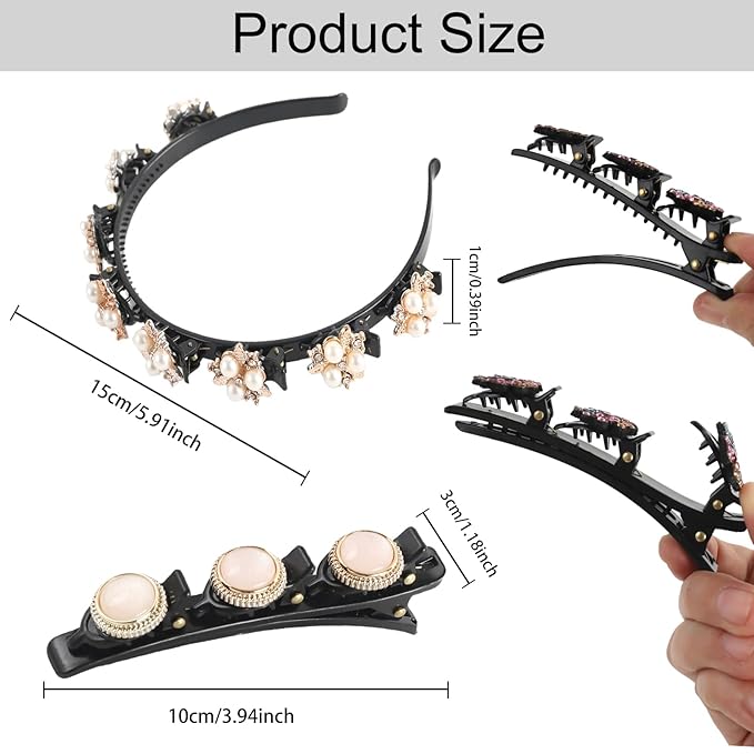 9PCS Rhinestone Braided Hair Clips, Sparkling Crystal Pearls Hair Barrettes, Pearl Headband with Clips, for Women and Girls Hair Styling Accessories