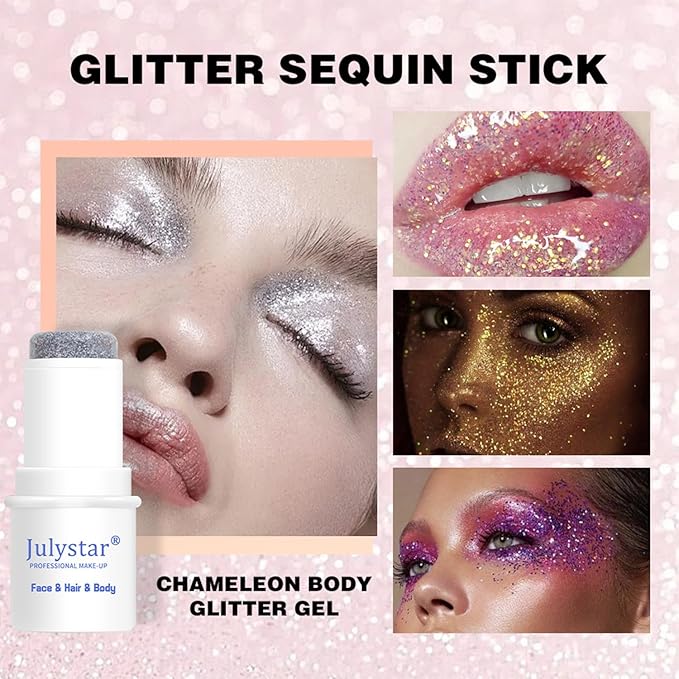 Green Body Glitter Stick Shimmer Sparkle Face Glitter for Face Body Hair Eyes, Glitter Makeup Stick for Rave Festival Party Concerts, Long-Lasting Vegan Cruelty-Free