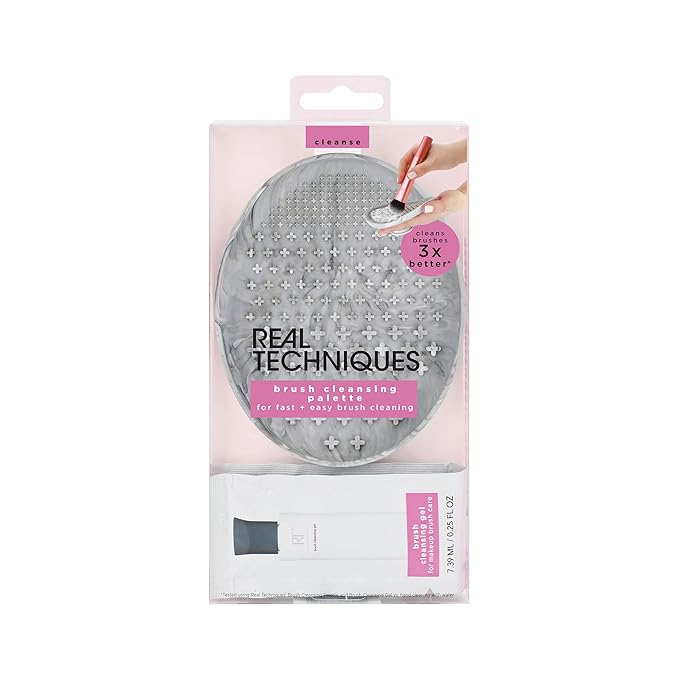 Real Techniques Miracle Brush Cleansing Palette, Makeup Brush Cleaner For Deep Cleaning, Use With Makeup Brush Shampoo, Silicone Ridges & Easy Grip, Includes Cleansing Gel, Cruelty-Free, 3 Count