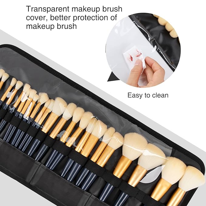 OCHEAL Makeup Brush Holder,Makeup Brush Organizer,Travel Makeup Brushes Bag Cosmetic Bags Pouch for Women Brushes Case Makeup Artist -Black Rhombus
